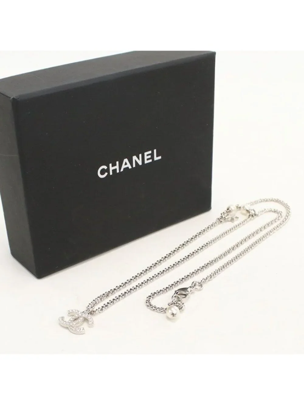 Chanel Rhinestone CC Logo Necklace Metal